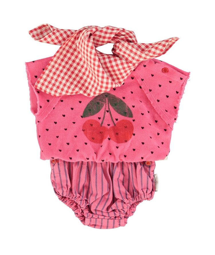 Piupiuchick baby sleeveless sweatshirt |pink w/ cherry print