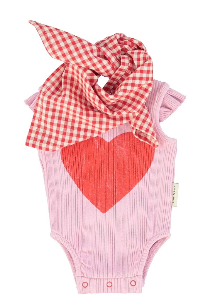 Piupiuchick baby sleeveless bodysuit | lilac w/ red heart print