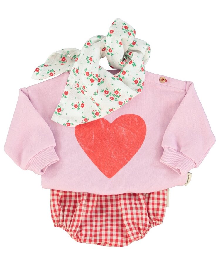 Piupiuchick baby sweatshirt | lilac w/ red heart print