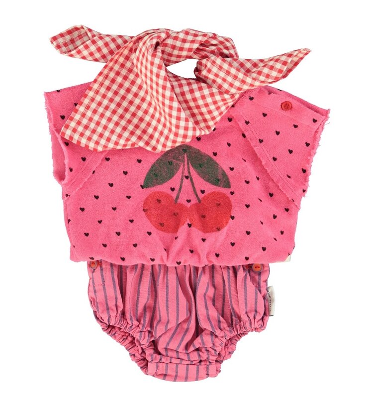 Piupiuchick baby shorties | pink w/ indigo stripes