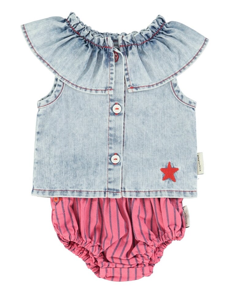 Piupiuchick baby shorties | pink w/ indigo stripes