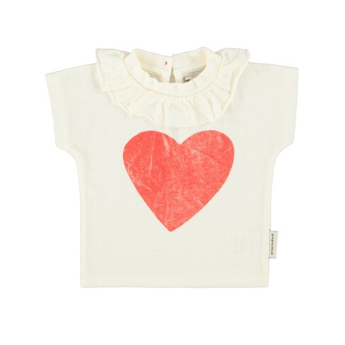 Piupiuchick baby t'shirt w/ collar| ecru w/ red heart print