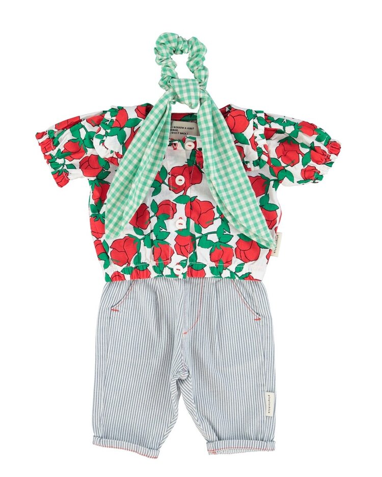 Piupiuchick baby unisex trousers | ecru w/ indigo stripes