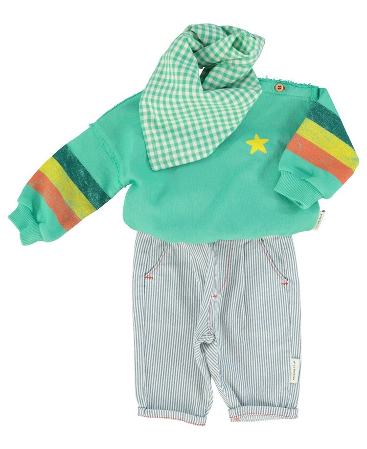 Piupiuchick baby unisex trousers | ecru w/ indigo stripes