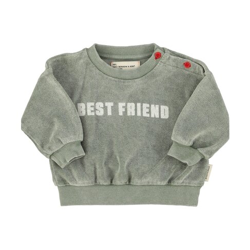 Piupiuchick baby sweatshirt | washed green w/ "best friend" print