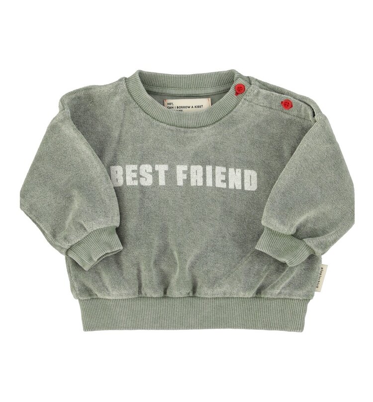 Piupiuchick baby sweatshirt | washed green w/ "best friend" print