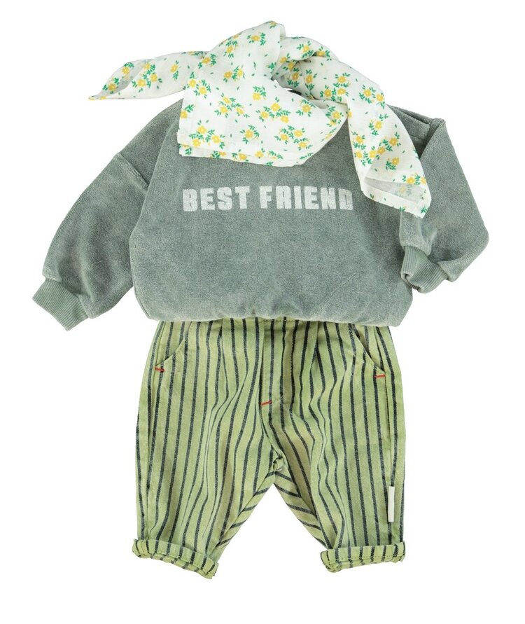 Piupiuchick baby sweatshirt | washed green w/ "best friend" print