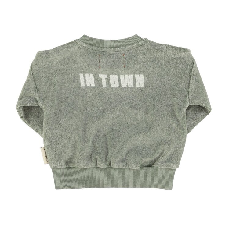 Piupiuchick baby sweatshirt | washed green w/ "best friend" print