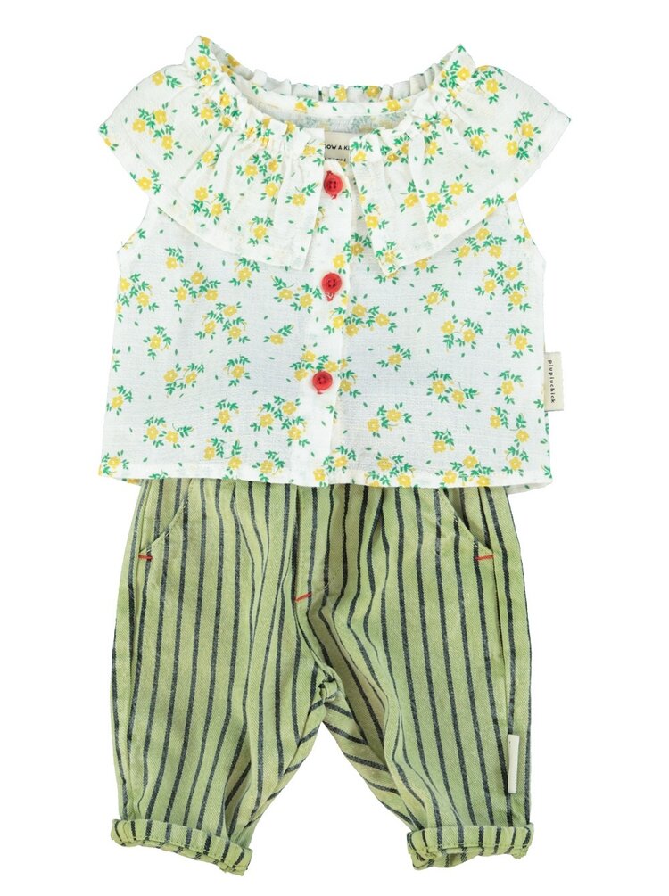 Piupiuchick baby unisex trousers | green w/ indigo stripes