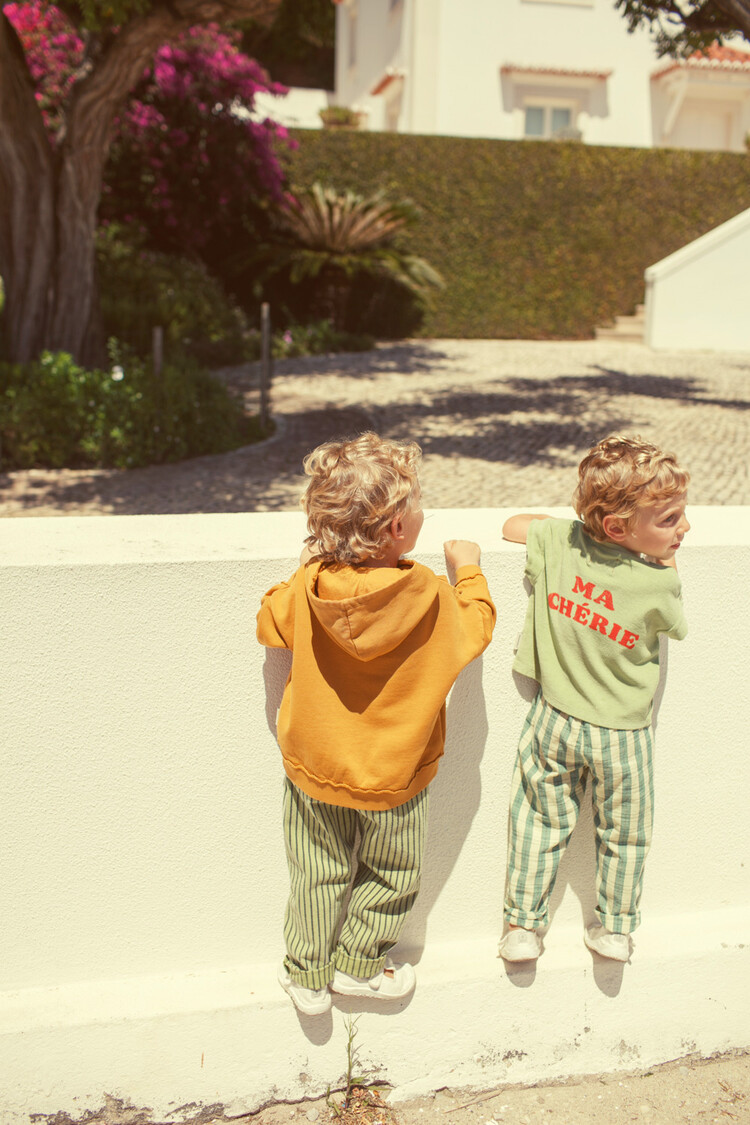 Piupiuchick baby unisex trousers | green w/ indigo stripes