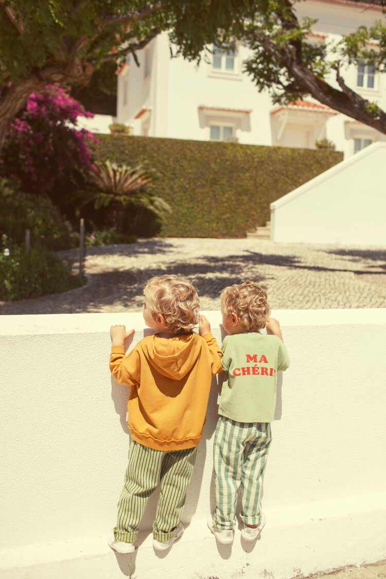 Piupiuchick baby unisex trousers | green w/ indigo stripes