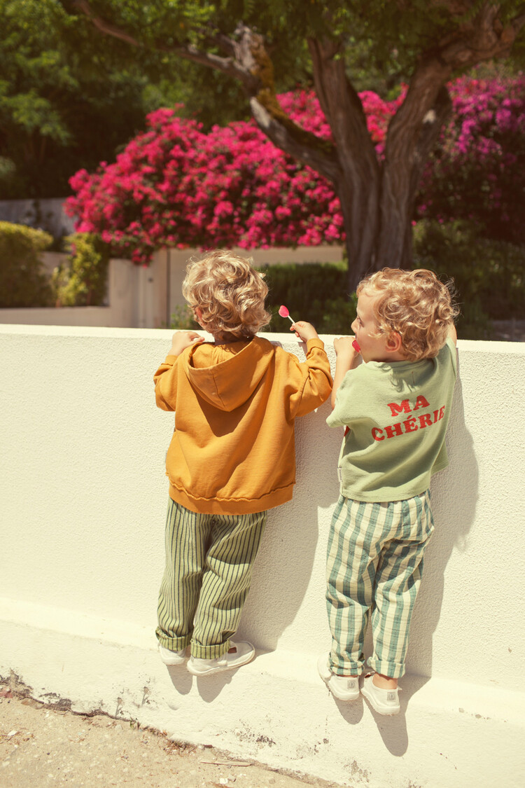 Piupiuchick baby unisex trousers | green w/ indigo stripes