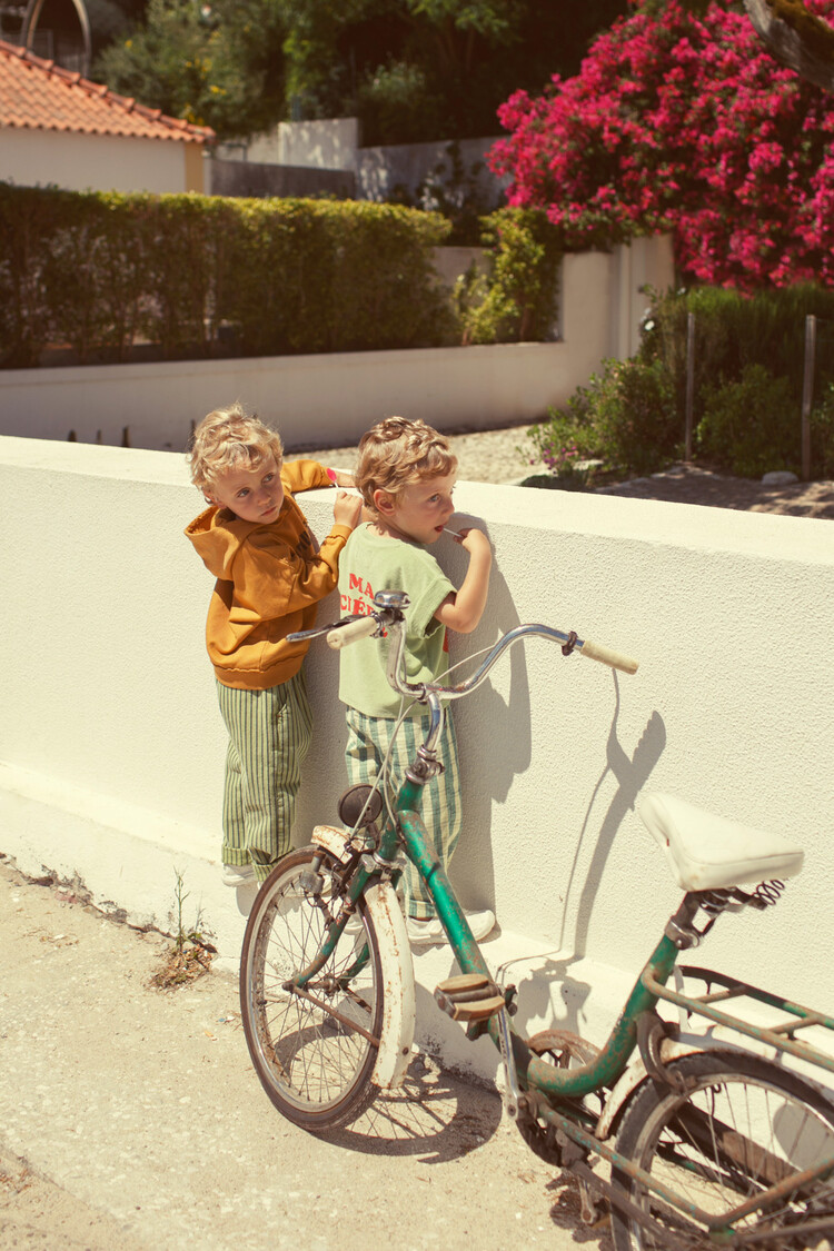 Piupiuchick baby unisex trousers | green w/ indigo stripes