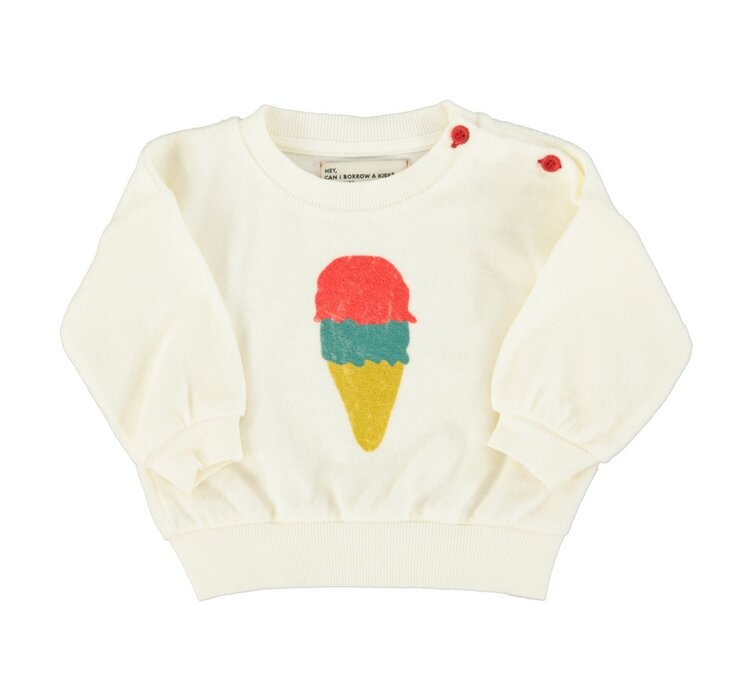 Piupiuchick baby sweatshirt | ecru w/ ice cream print
