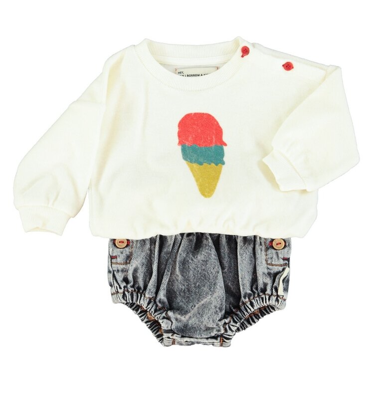 Piupiuchick baby sweatshirt | ecru w/ ice cream print
