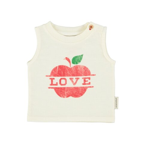 Piupiuchick baby sleeveless t´shirt | ecru w/ apple print