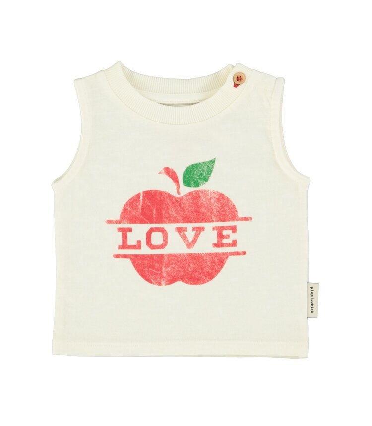 Piupiuchick baby sleeveless t´shirt | ecru w/ apple print