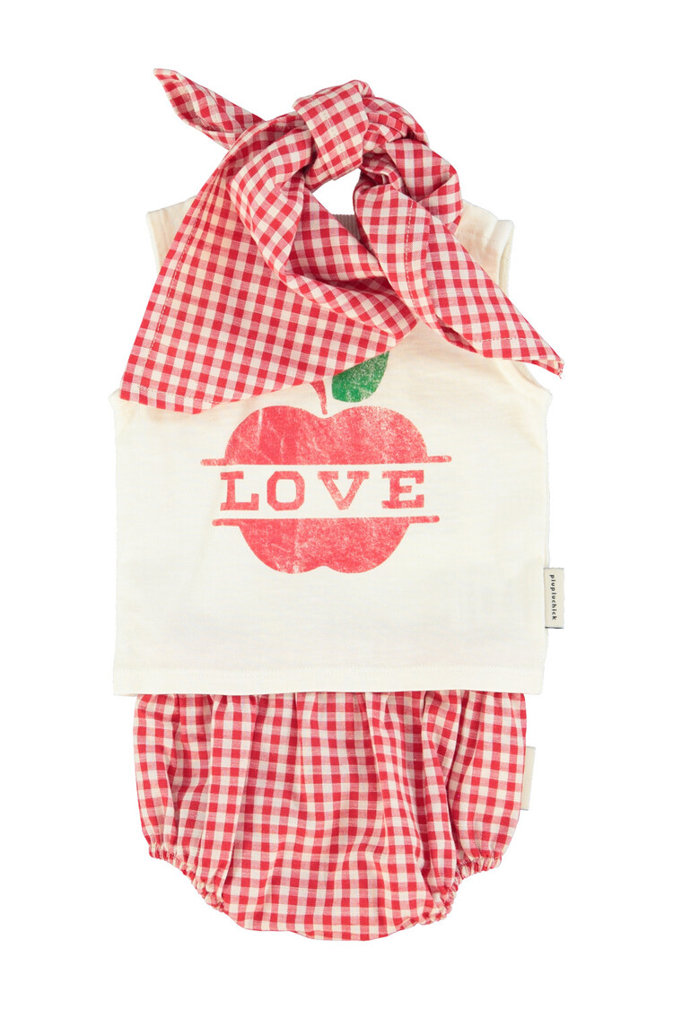 Piupiuchick baby sleeveless t´shirt | ecru w/ apple print