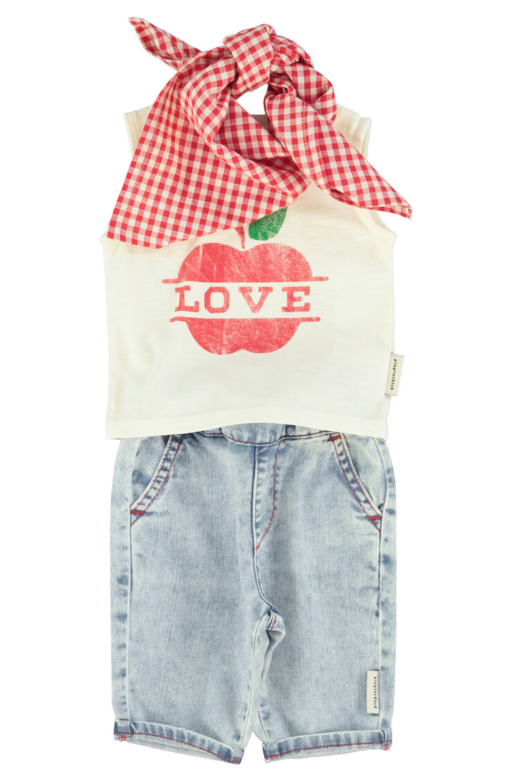 Piupiuchick baby sleeveless t´shirt | ecru w/ apple print