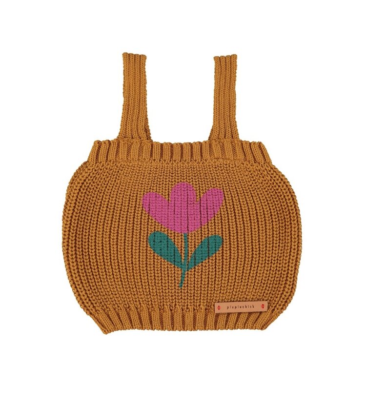 Piupiuchick knitted top w/ straps | camel w/ flower print