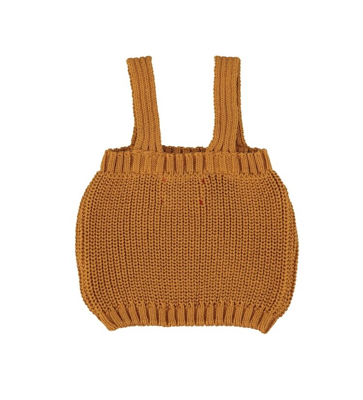 Piupiuchick knitted top w/ straps | camel w/ flower print