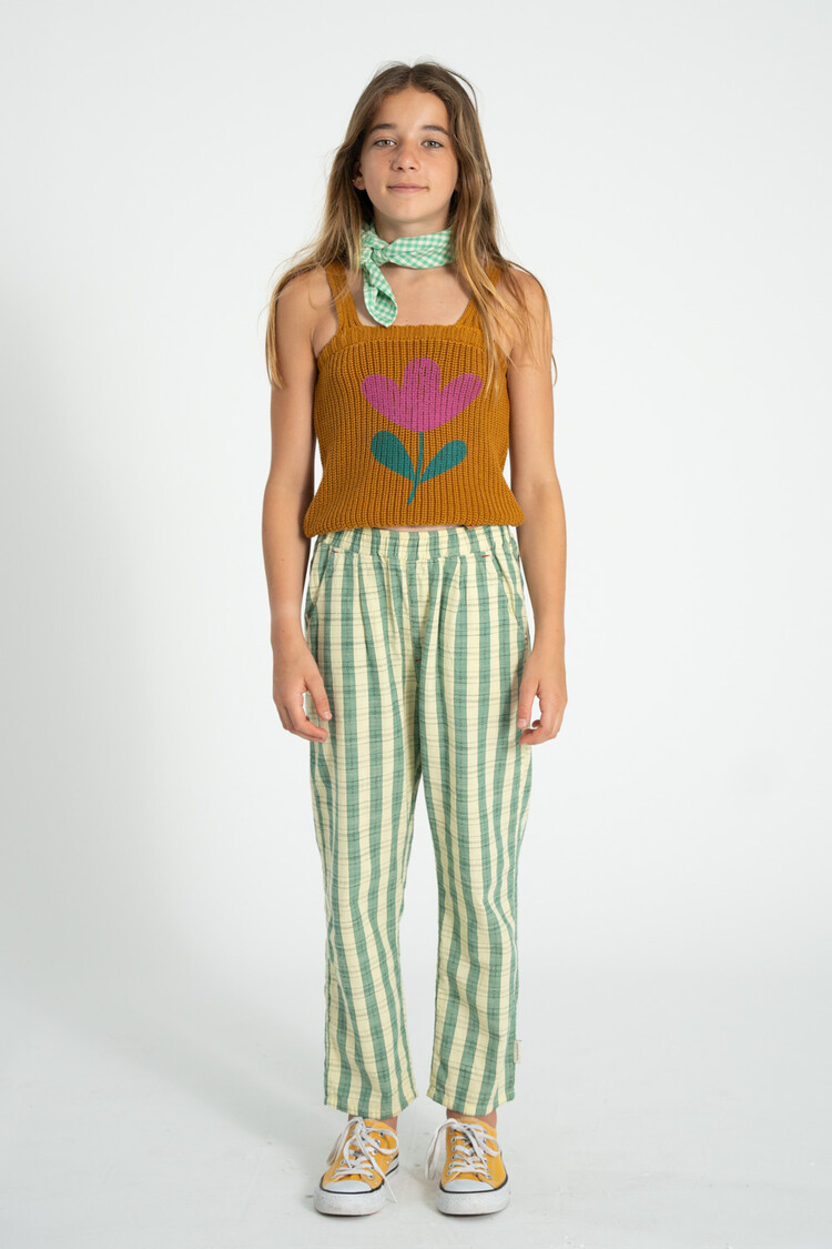 Piupiuchick knitted top w/ straps | camel w/ flower print