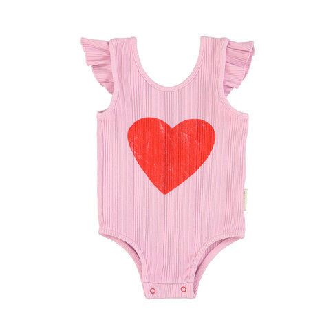Piupiuchick sleeveless bodysuit | lilac w/ red heart print