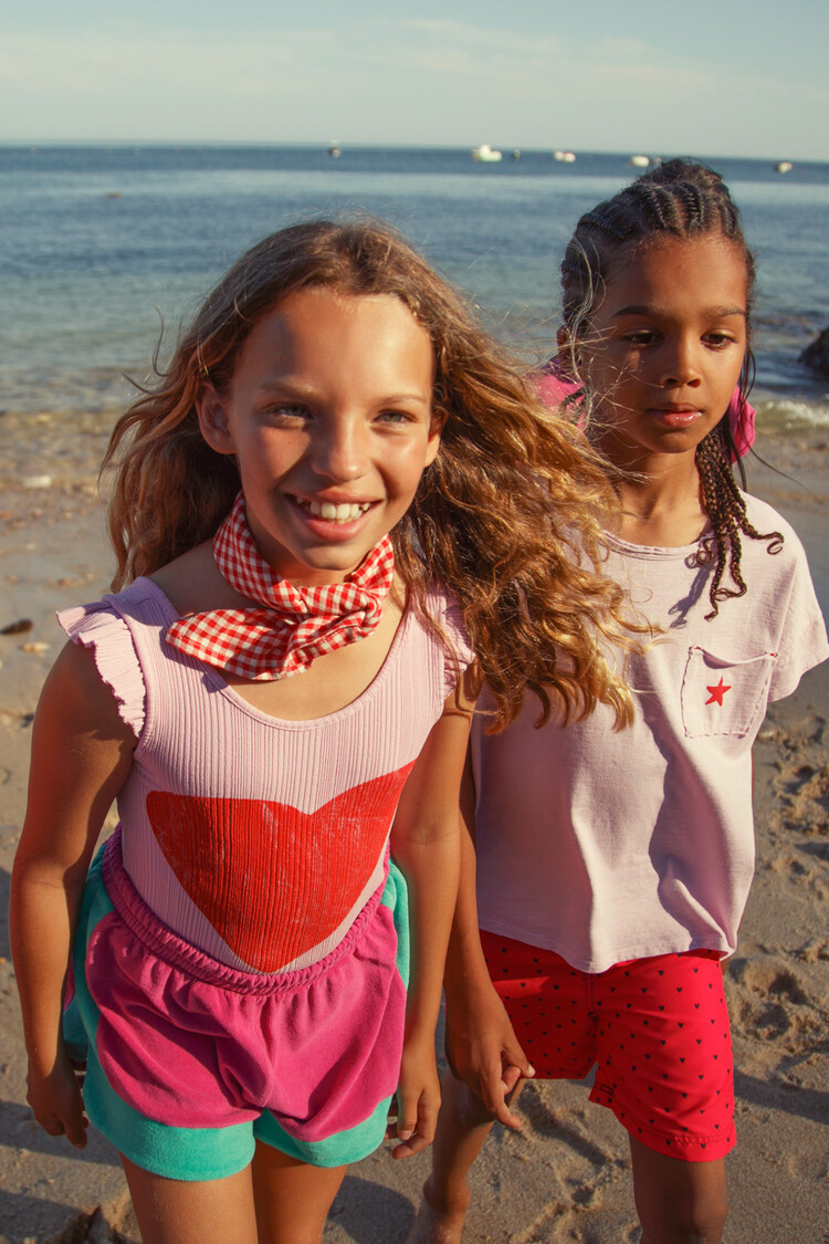 Piupiuchick sleeveless bodysuit | lilac w/ red heart print