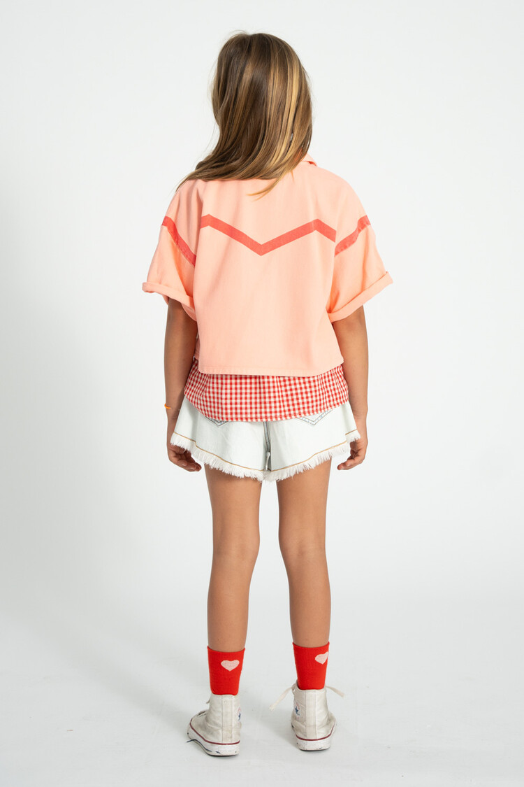 Piupiuchick Short sleeve jacket | pink w/ pink geometric lines