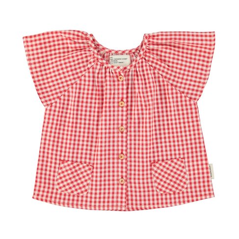 Piupiuchick blouse w/ butterfly sleeves | red & ecru checkered