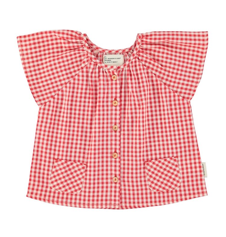 Piupiuchick blouse w/ butterfly sleeves | red & ecru checkered