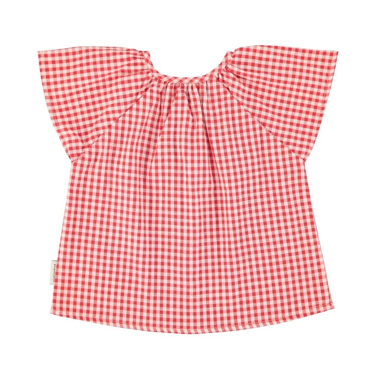 Piupiuchick blouse w/ butterfly sleeves | red & ecru checkered