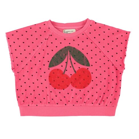 Piupiuchick sleeveless sweatshirt |pink w/ cherry print