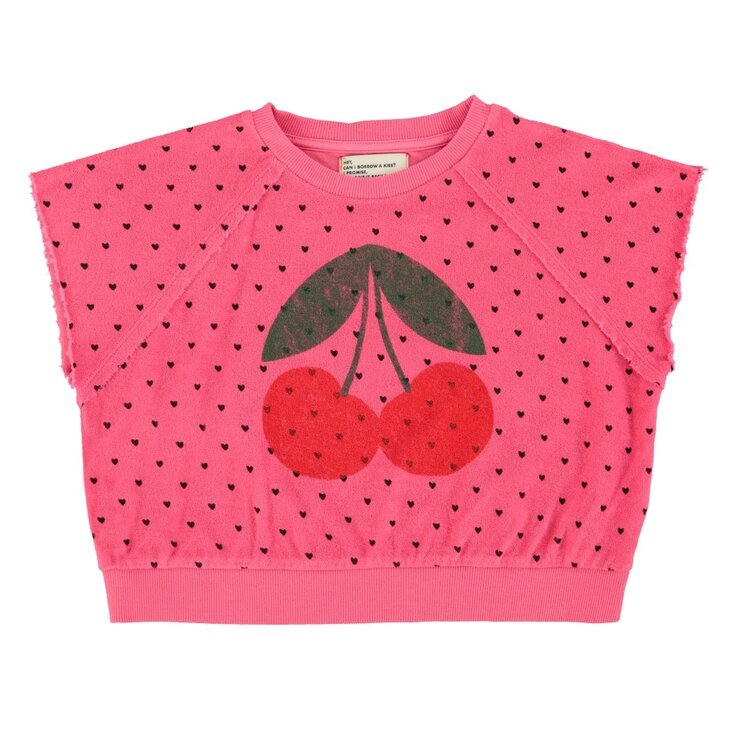 Piupiuchick sleeveless sweatshirt |pink w/ cherry print
