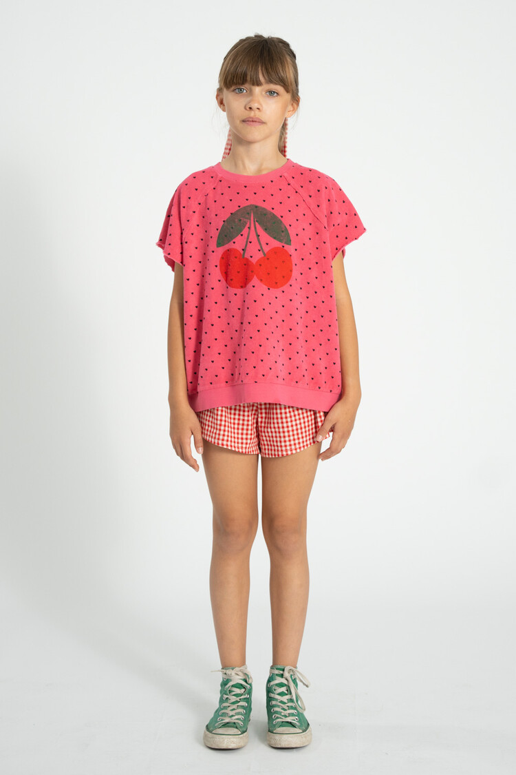 Piupiuchick sleeveless sweatshirt |pink w/ cherry print
