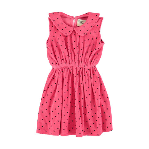 Piupiuchick short dress w/ collar |pink w/ black hearts allover