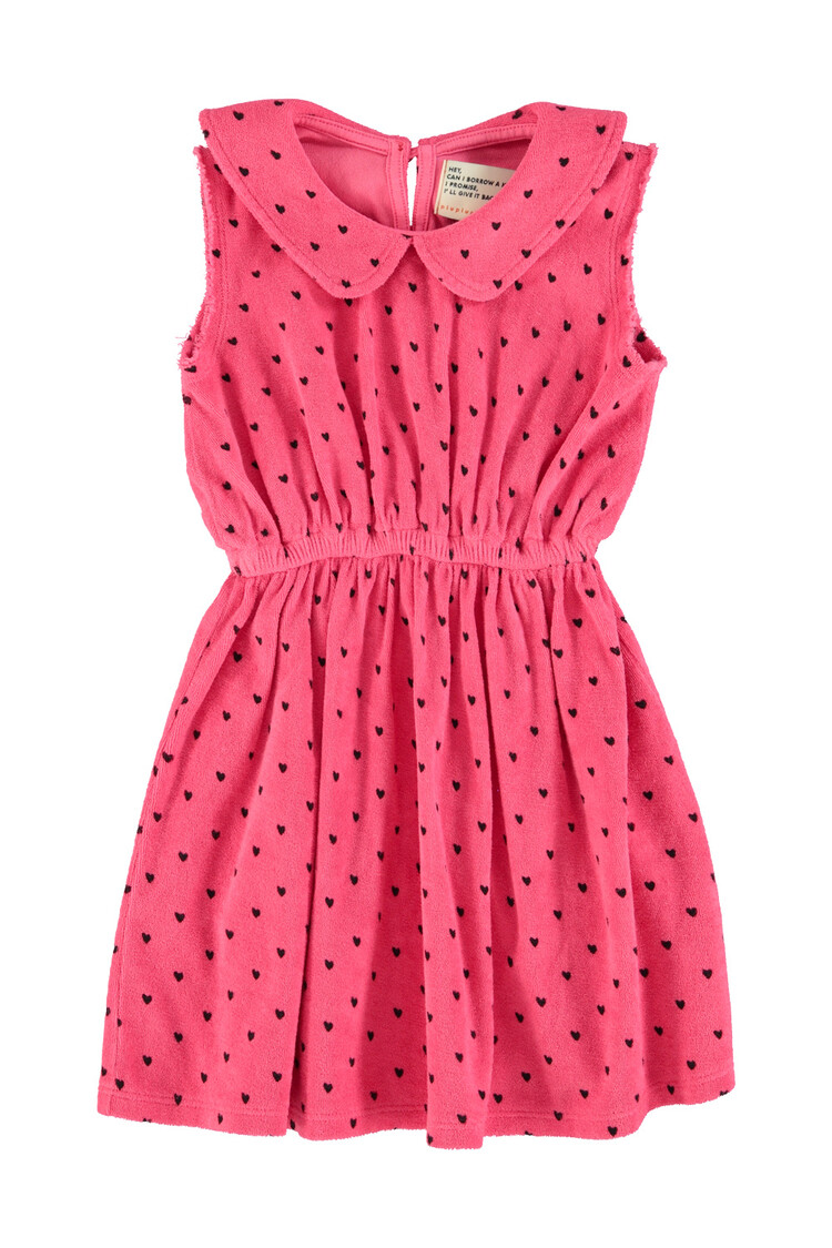 Piupiuchick short dress w/ collar |pink w/ black hearts allover