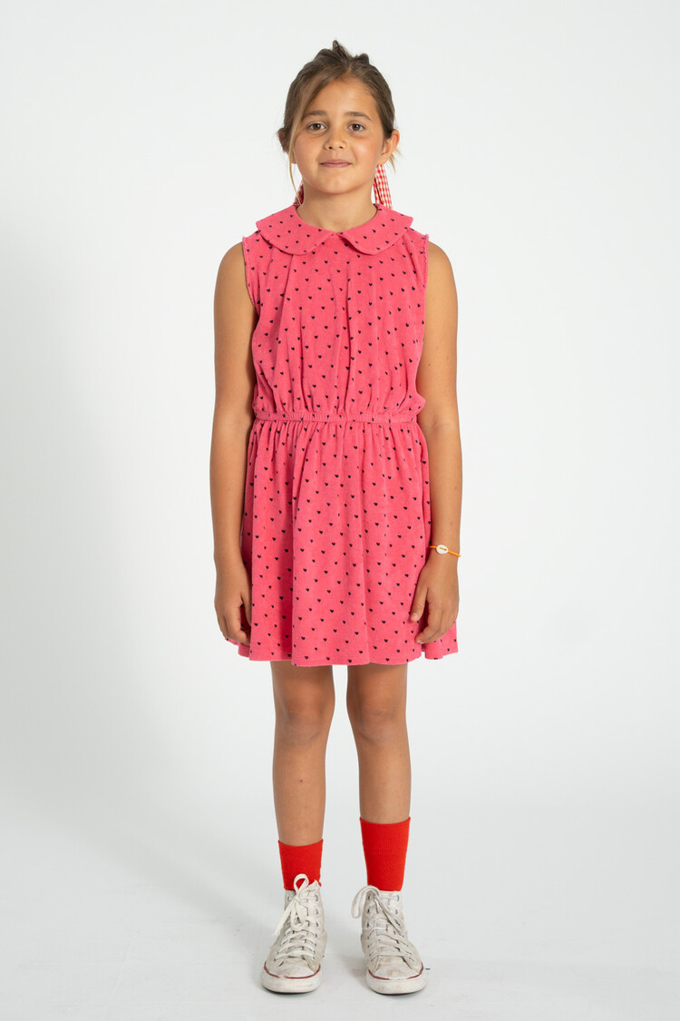 Piupiuchick short dress w/ collar |pink w/ black hearts allover