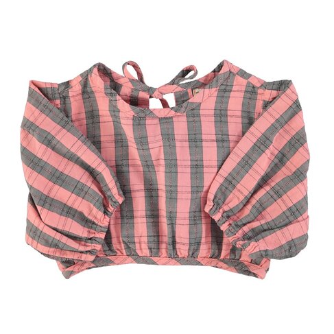 Piupiuchick cropped blouse w/ baloon sleeves  | pink & green checkered