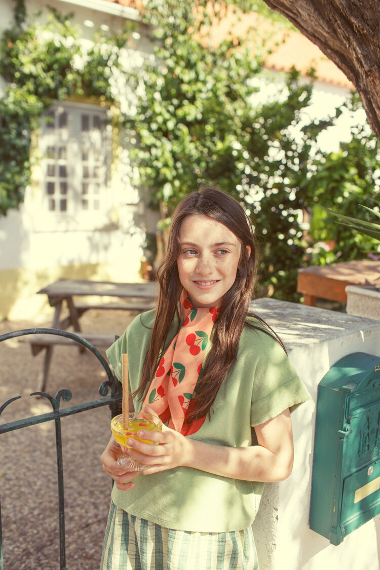 Piupiuchick t'shirt | light olive w/ cherry print