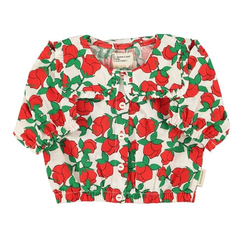 Piupiuchick blouse w/ sailor collar | ecru w/ red roses print