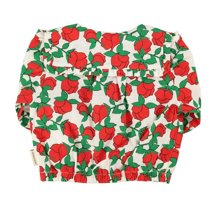 Piupiuchick blouse w/ sailor collar | ecru w/ red roses print