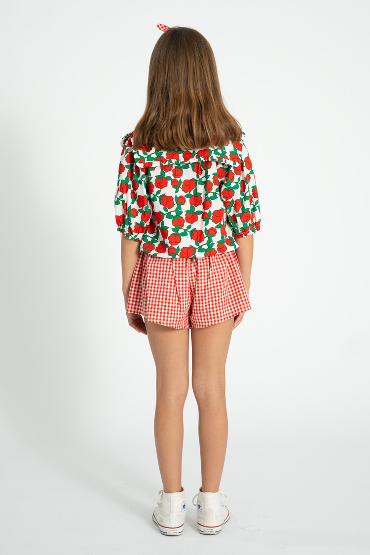 Piupiuchick blouse w/ sailor collar | ecru w/ red roses print