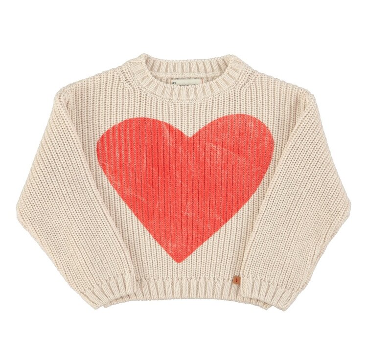 Piupiuchick knitted sweater | ecru w/ red heart print
