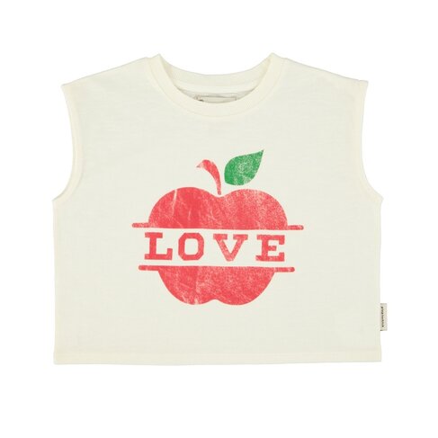Piupiuchick sleeveless t´shirt | ecru w/ apple print