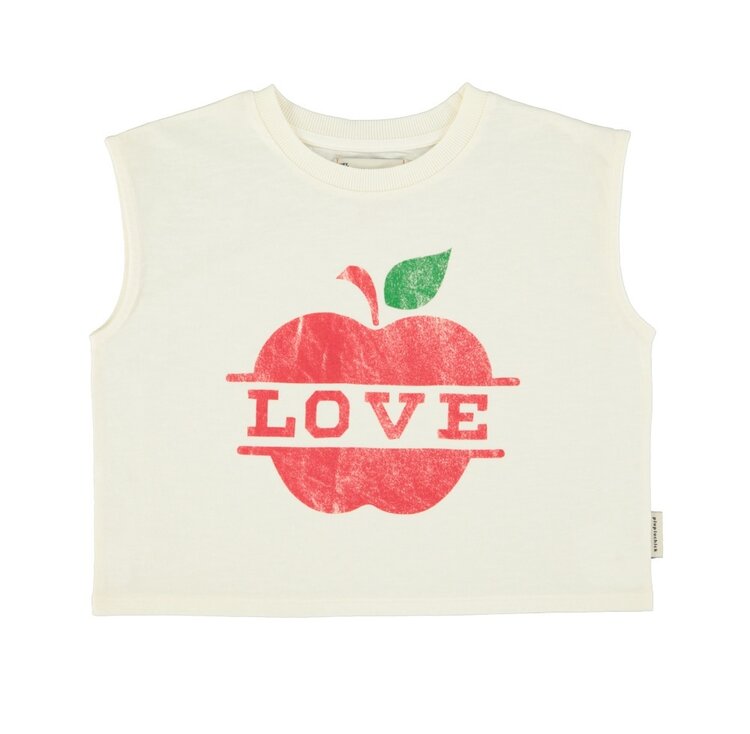 Piupiuchick sleeveless t´shirt | ecru w/ apple print