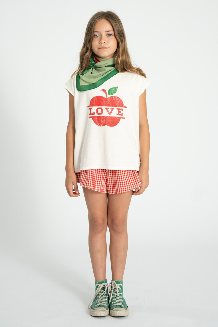 Piupiuchick sleeveless t´shirt | ecru w/ apple print