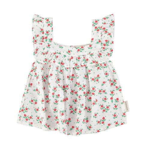 Piupiuchick sleeveless blouse | ecru w/ red flowers allover
