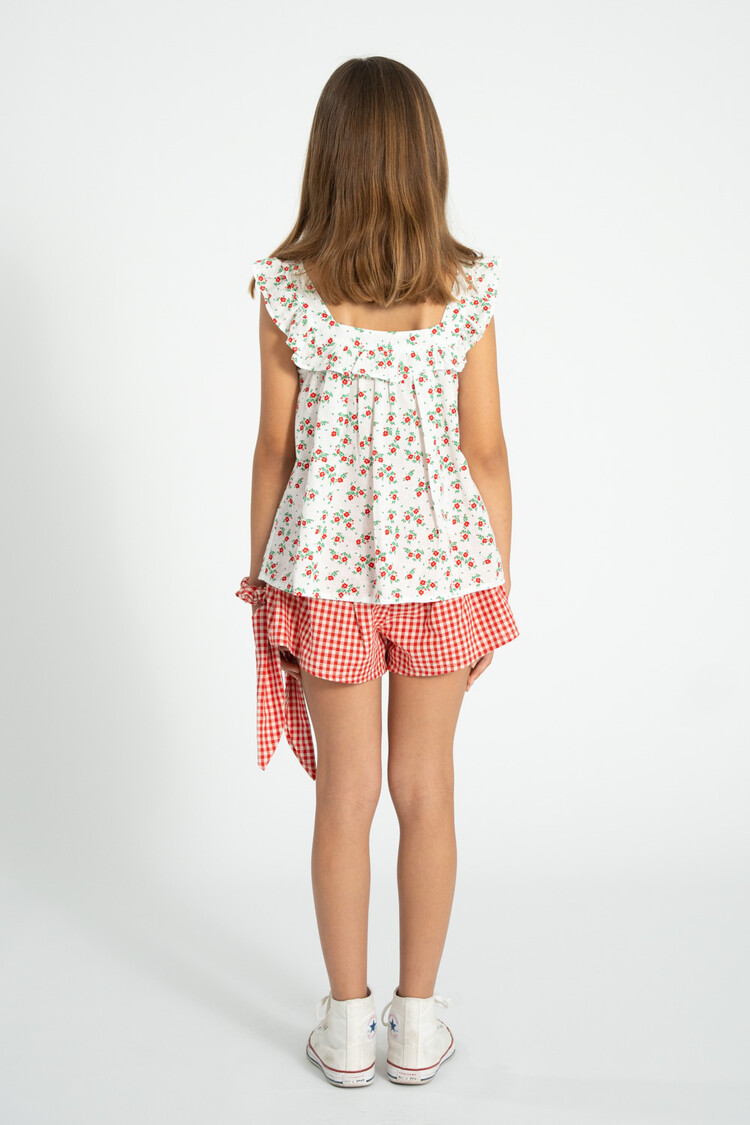 Piupiuchick sleeveless blouse | ecru w/ red flowers allover