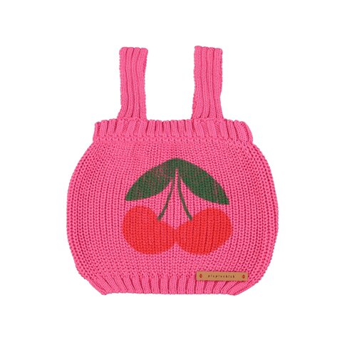 Piupiuchick knitted top w/ straps | pink w/ cherry print
